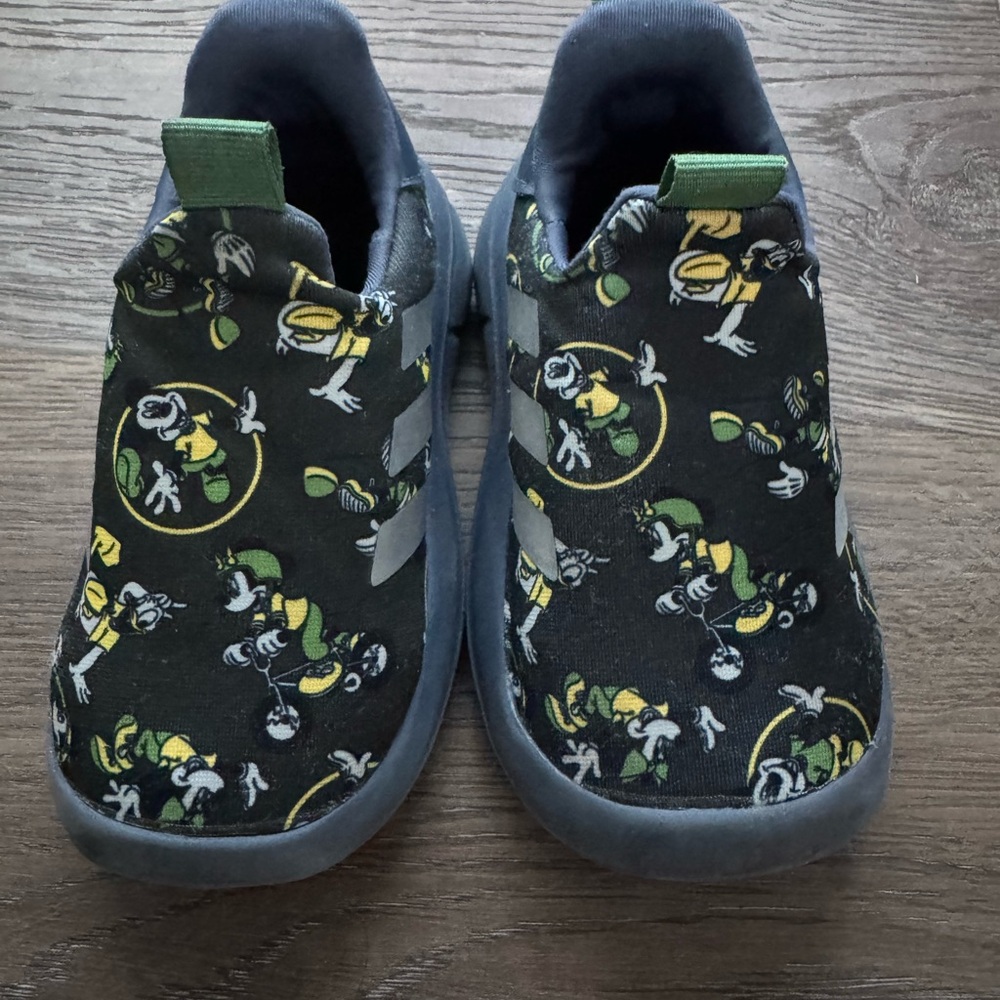 adidas Kids Black Sneakers with Green and Yellow Graphics